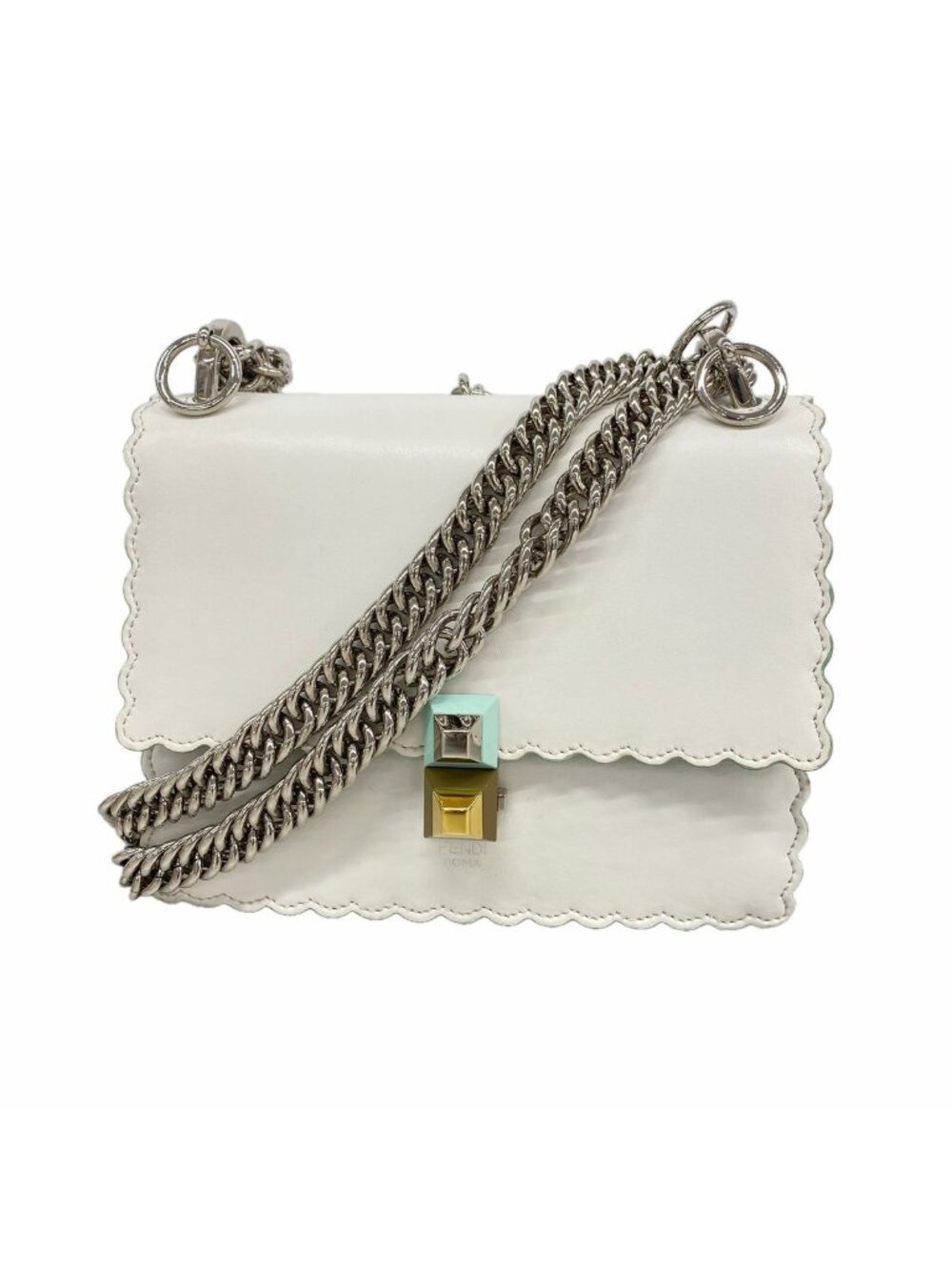 Fendi Shoulder Bag Canai Mini Leather White Gold Silver